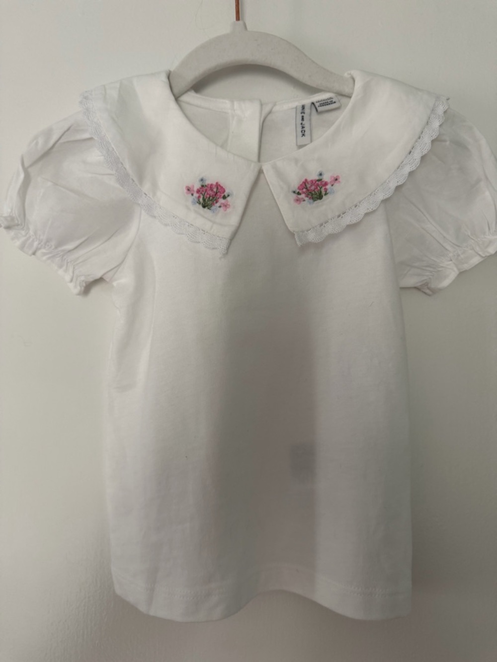 Janie and Jack White Collar Blouse with Pink Floral Embroidery size 18-24